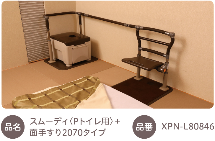 品名:スムーディ〈Pトイレ用〉＋面手すり2070タイプ　品番:XPN-L80846