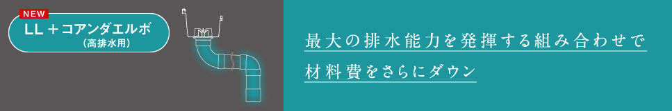 LＬ コアンダエルボ（高排水用）　最大の排水能力を発揮する組み合わせで材料費をさらにダウン