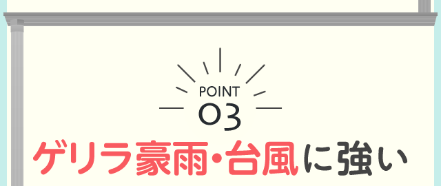POINT03 ゲリラ豪雨・台風に強い
