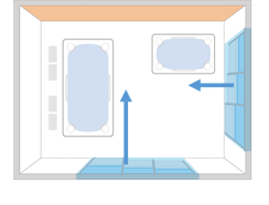 機械浴槽を２台設置する場合には、それぞれの浴槽に直線でアプローチすることが可能