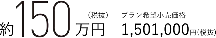 約150万円（税抜）　プラン希望小売価格1,501,000円(税抜)