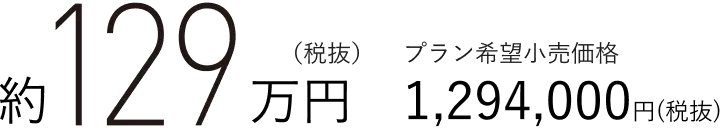 約129万円（税抜）　プラン希望小売価格1,294,000円(税抜)