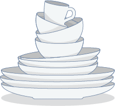 積み上がった食器類のイラスト