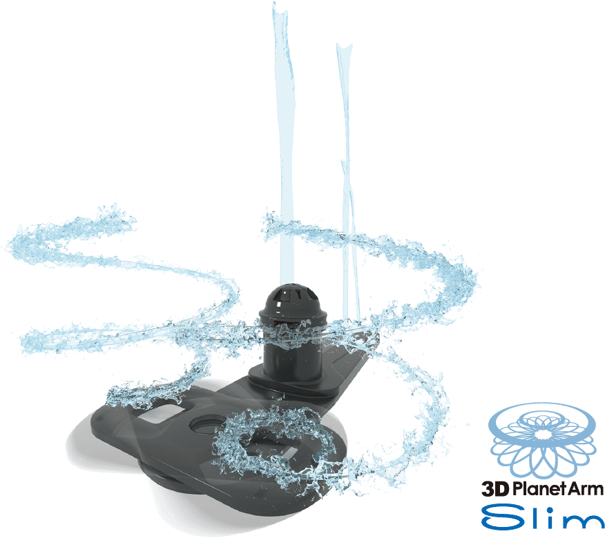 3Dプラネットアームスリムノズルから水が噴射するイメージイラスト