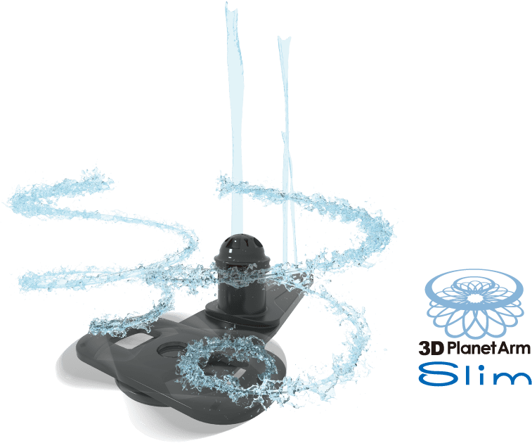 3Dプラネットアームスリムノズルから水が噴射するイメージイラスト