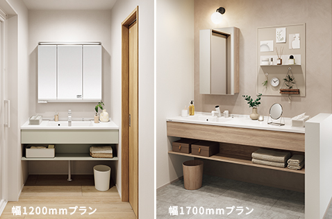 壁ぴったりに美しく納まるフロートワイドカウンタープラン