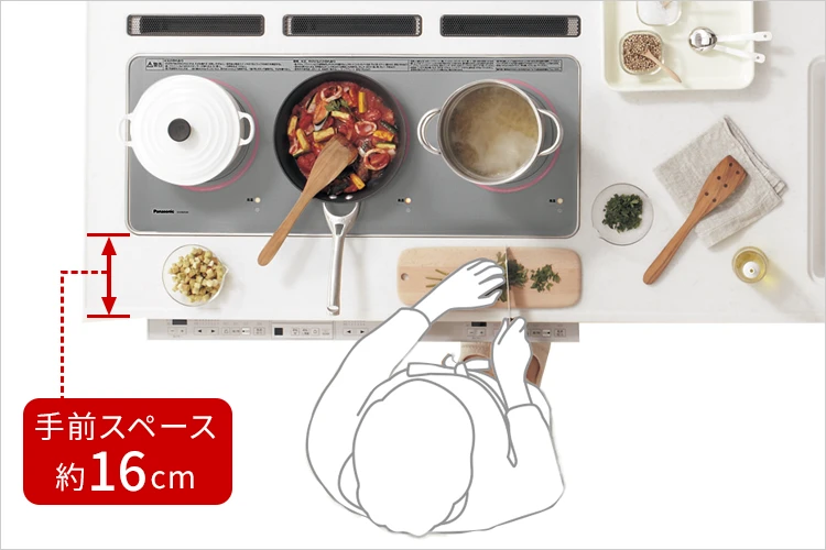 コンロが横並びで３口同時に使いやすい