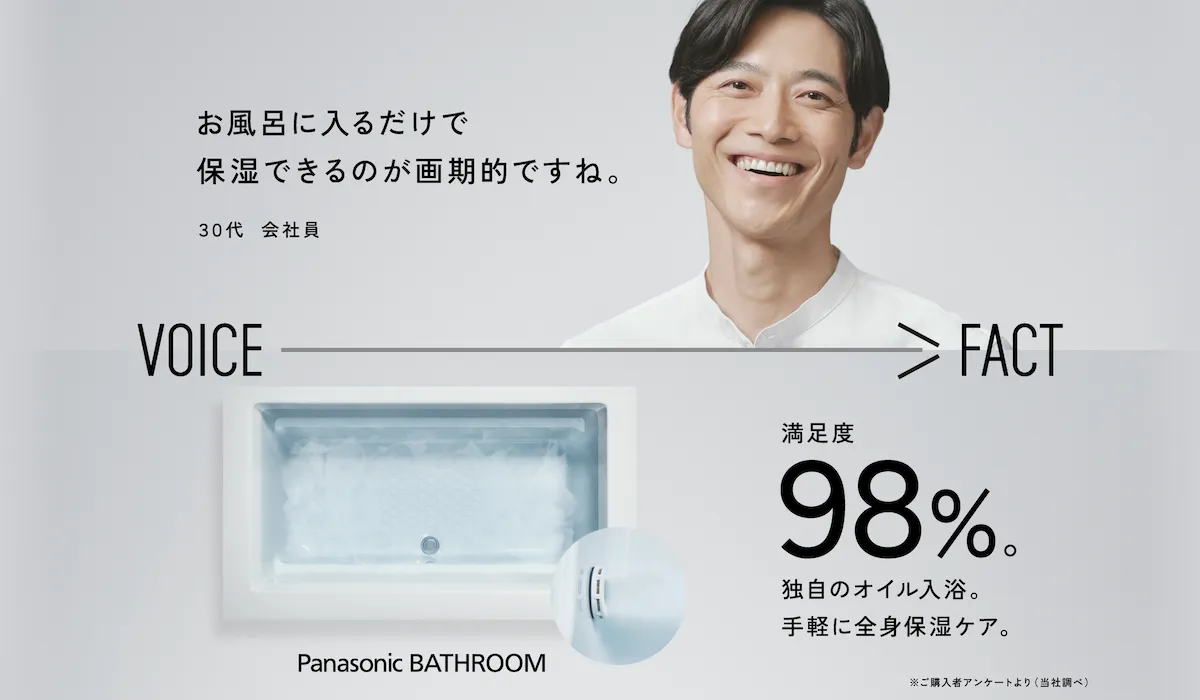 【Panasonic BATHROOM】VOICE FACT　満足度98％。独自オイル入浴。手軽に全身保湿ケア。