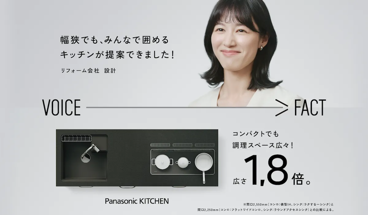 【Panasonic KITCHEN】VOICE FACT　コンパクトでも調理スペース広々！広さ1.8倍。