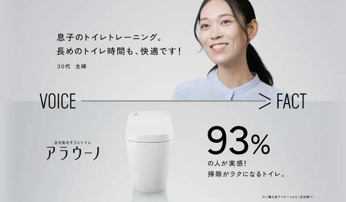 【全自動おそうじトイレ　アラウーノ】VOICE FACT　93％の人が実感！掃除がラクになるトイレ。