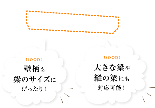 壁柄も梁のサイズにぴったり！大きな梁や縦の梁にも対応可能