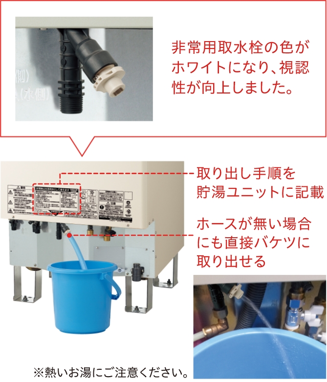 画像：停電時にもお湯が出せて断水時には 生活用水になります