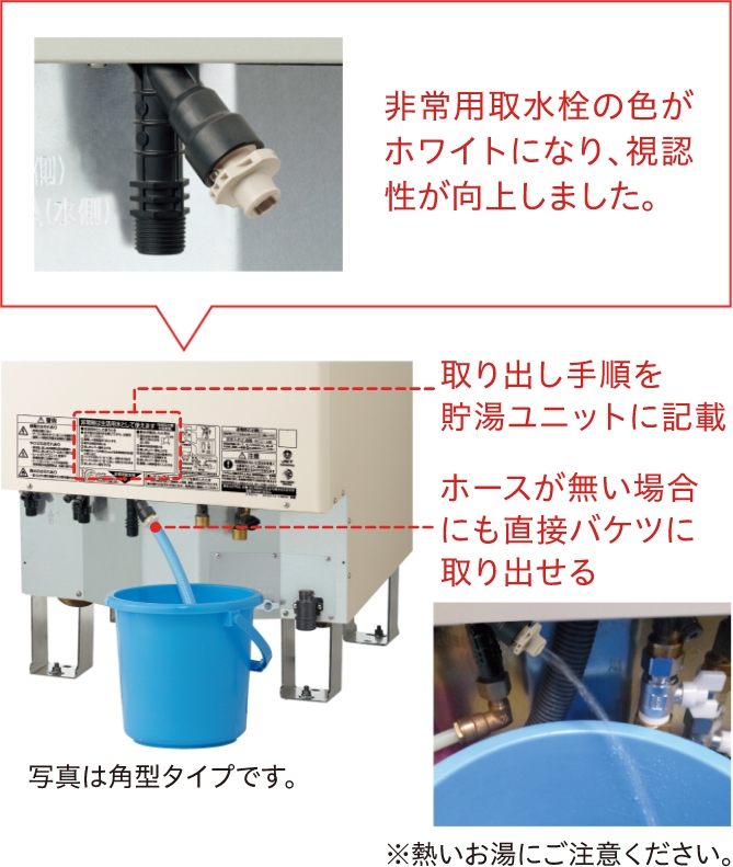 画像：停電時にもお湯が出せて断水時には 生活用水になります