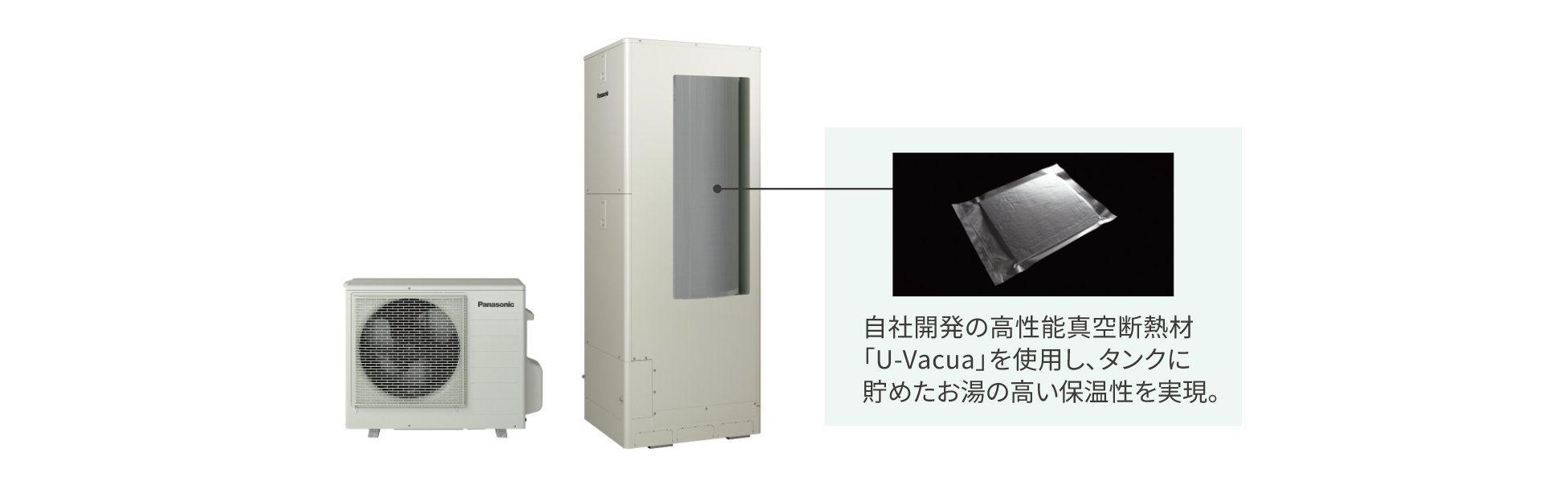 年間給湯保温効率（JIS）4.1に向上 製品写真と真空断熱材