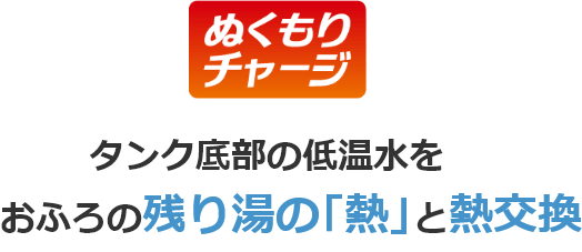 ぬくもりチャージ,タンク底部の低温水をおふろの残り湯の「熱」と熱交換