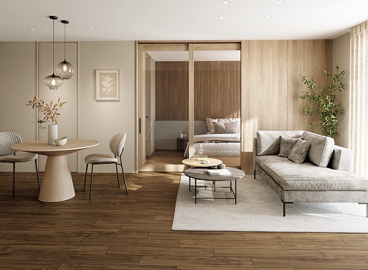 ブラウン(茶色）の施工例 トープウォールナット柄（シート）