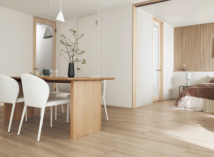 ライト（薄い茶色）の施工例 グレージュヒッコリー柄（シート）