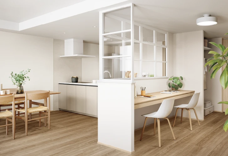 ［ 天井直付け ＋ L字納まり ＋ 片側オープン納まり ］