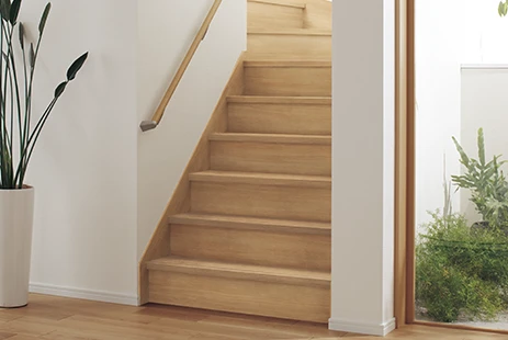 ［ベリティス階段］箱型階段〈オーク柄〉＋連続手すり 900㎜ピッチタイプ〈イデアオーク色〉＋連続手すり 内廻りセット〈イデアオーク柄〉