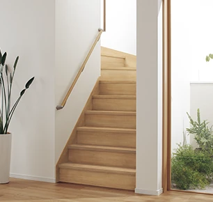 ［箱型階段］箱型階段〈オーク柄〉＋連続手すり 900㎜ピッチタイプ〈イデアオーク色〉＋連続手すり 内廻りセット〈イデアオーク柄〉