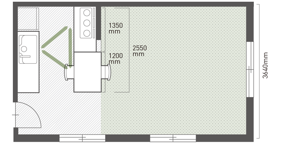 Ⅱ型対面プランのダイニングキッチンの間取り図