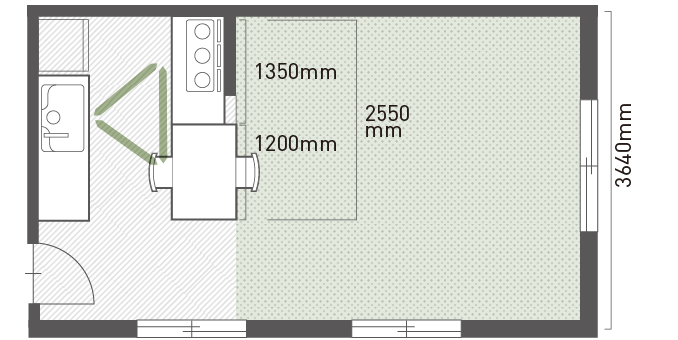 Ⅱ型対面プランのダイニングキッチンの間取り図