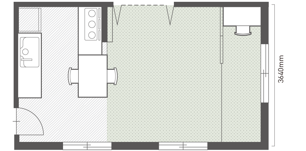 インナーテラスとダイニングキッチンの間取り図