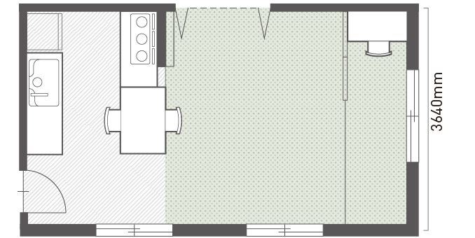 インナーテラスとダイニングキッチンの間取り図