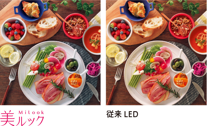 美ルックと従来LED　比較イメージ