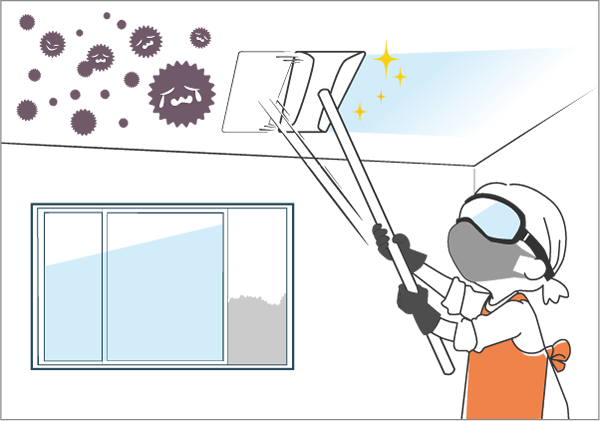 イラスト：天井に潜む目に見えないカビの元を撃退
