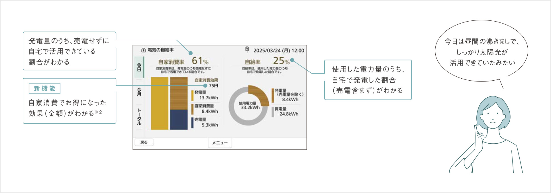 電気の再エネ活用率（自給率）画面