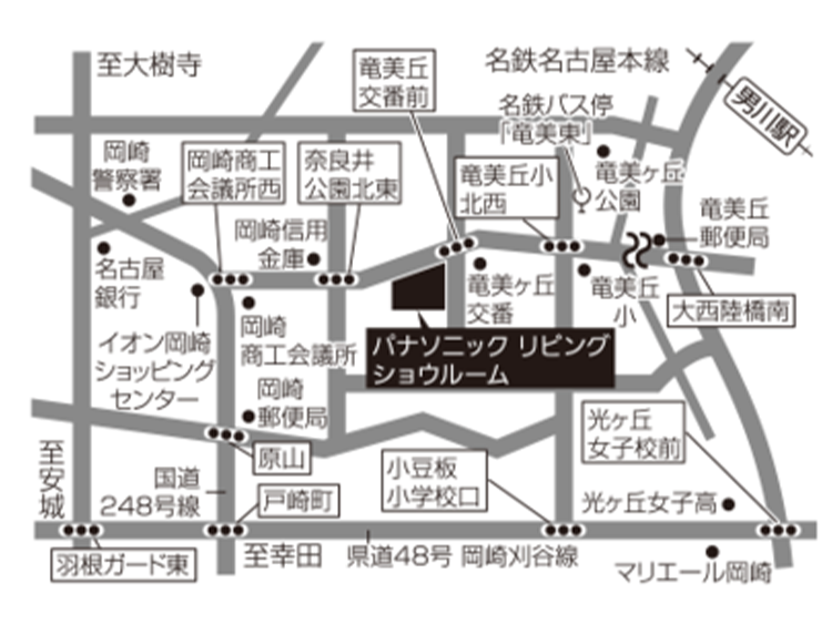 地図：パナソニック リビングショウルーム 岡崎
