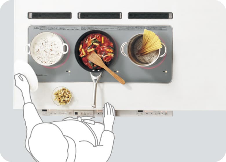 3つの鍋がゆったり置ける