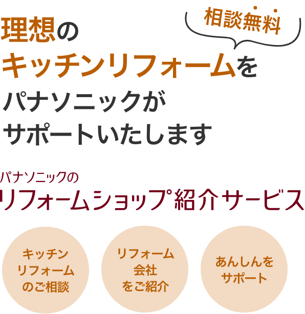 理想のキッチンリフォームをパナソニックがサポートいたします 相談無料 パナソニックのリフォームショップ紹介サービス