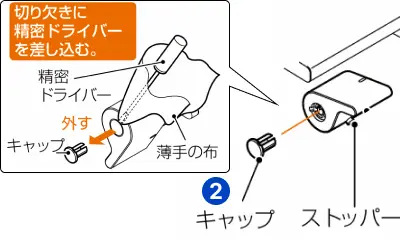 キャップを外す位置を示したイラスト