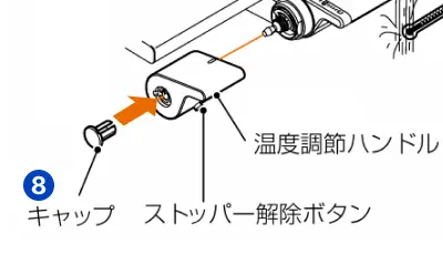 キャップをはめる位置を示したイラスト