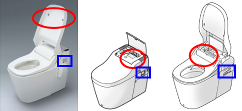 画像：手順１、手洗いボールにブランドロゴがない場合は、トイレの便蓋、本体（左/右）を確認してください。