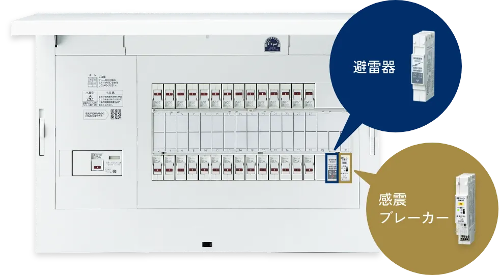 画像:地震かみなりあんしん ばん 左:避雷器 右:感震ブレーカー