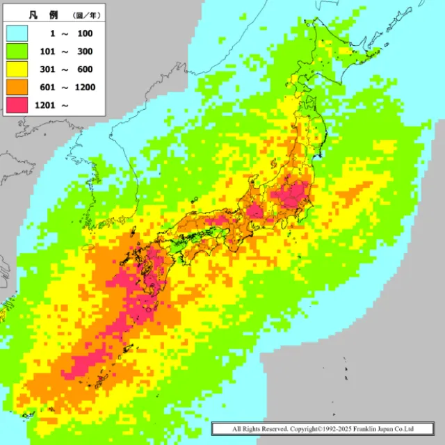 画像:落雷頻度分布