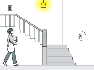 階段のあかりも連動して自動で点灯。